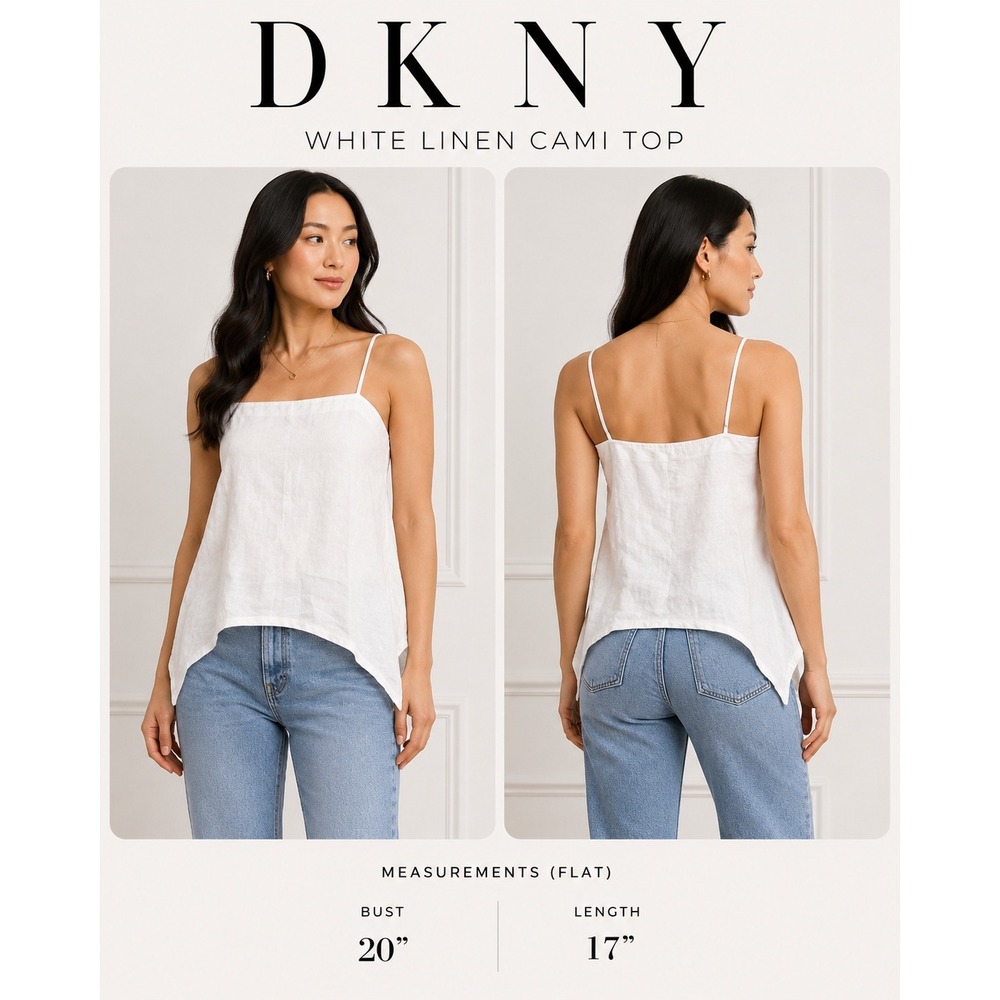 DKNY Pure Womens White 100% Linen Handkerchief Hem Camisole Top Size L NWT